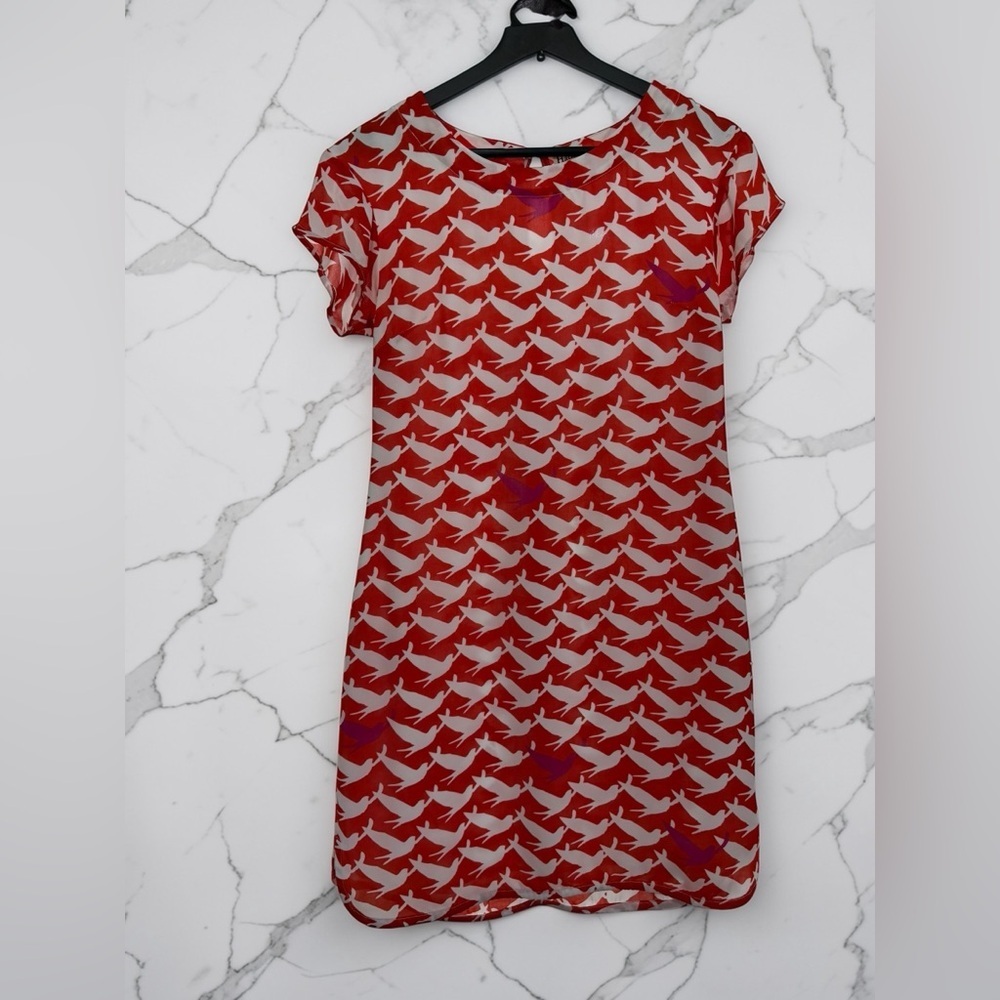 Hatley Red Crane-Print Short Sleeve Midi Dress